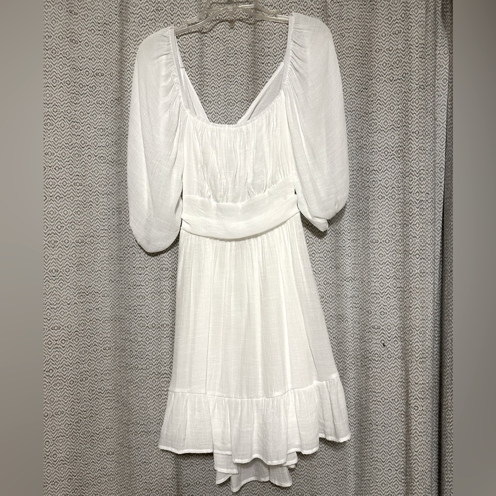 White square neck tie back dress